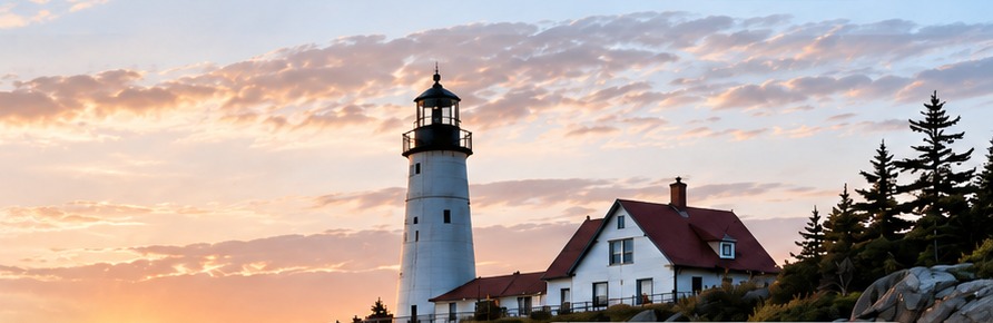 New England lighthouse at sunrise